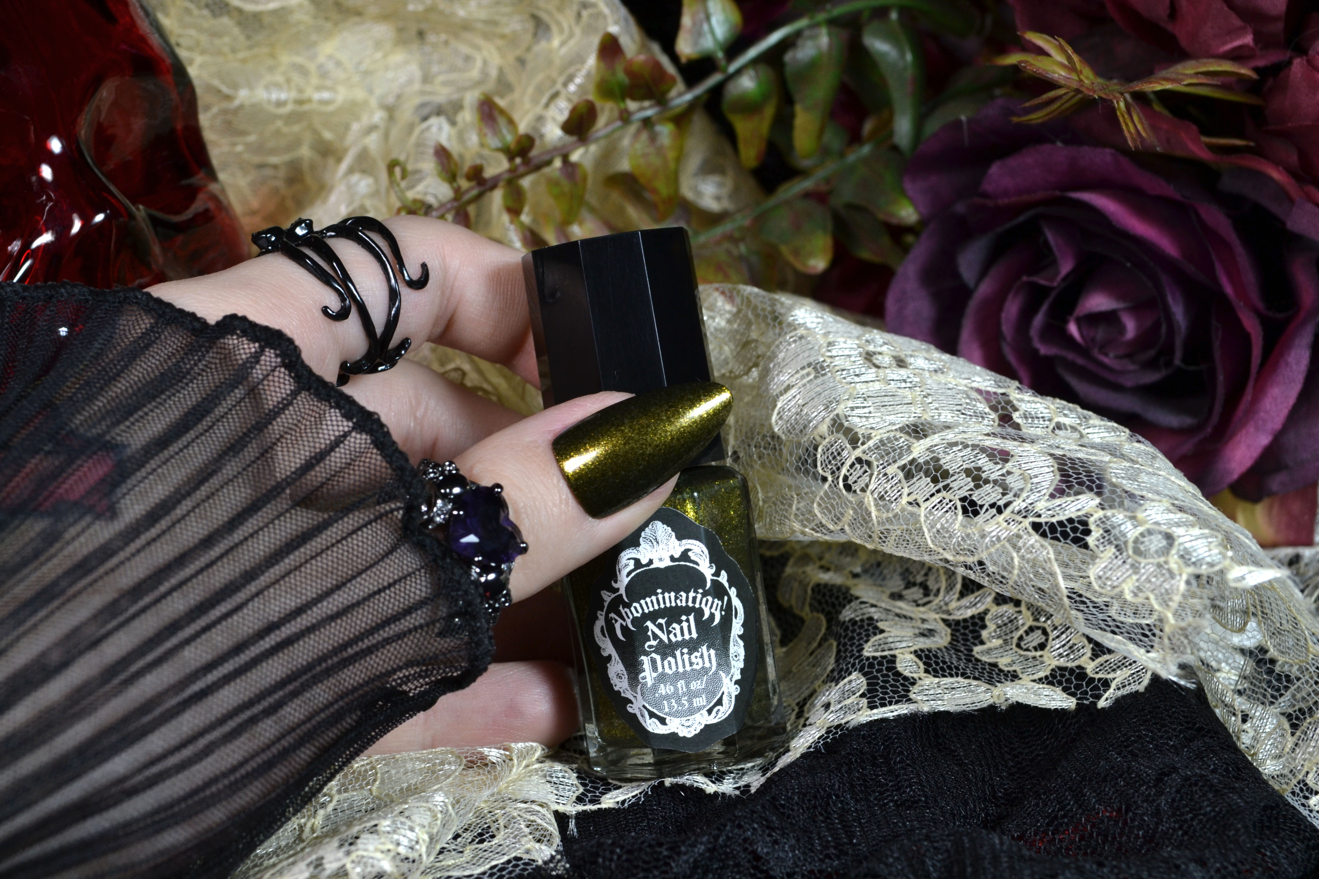 Bog Moss Nail Polish - Deep Olive Green Glitter Metallic