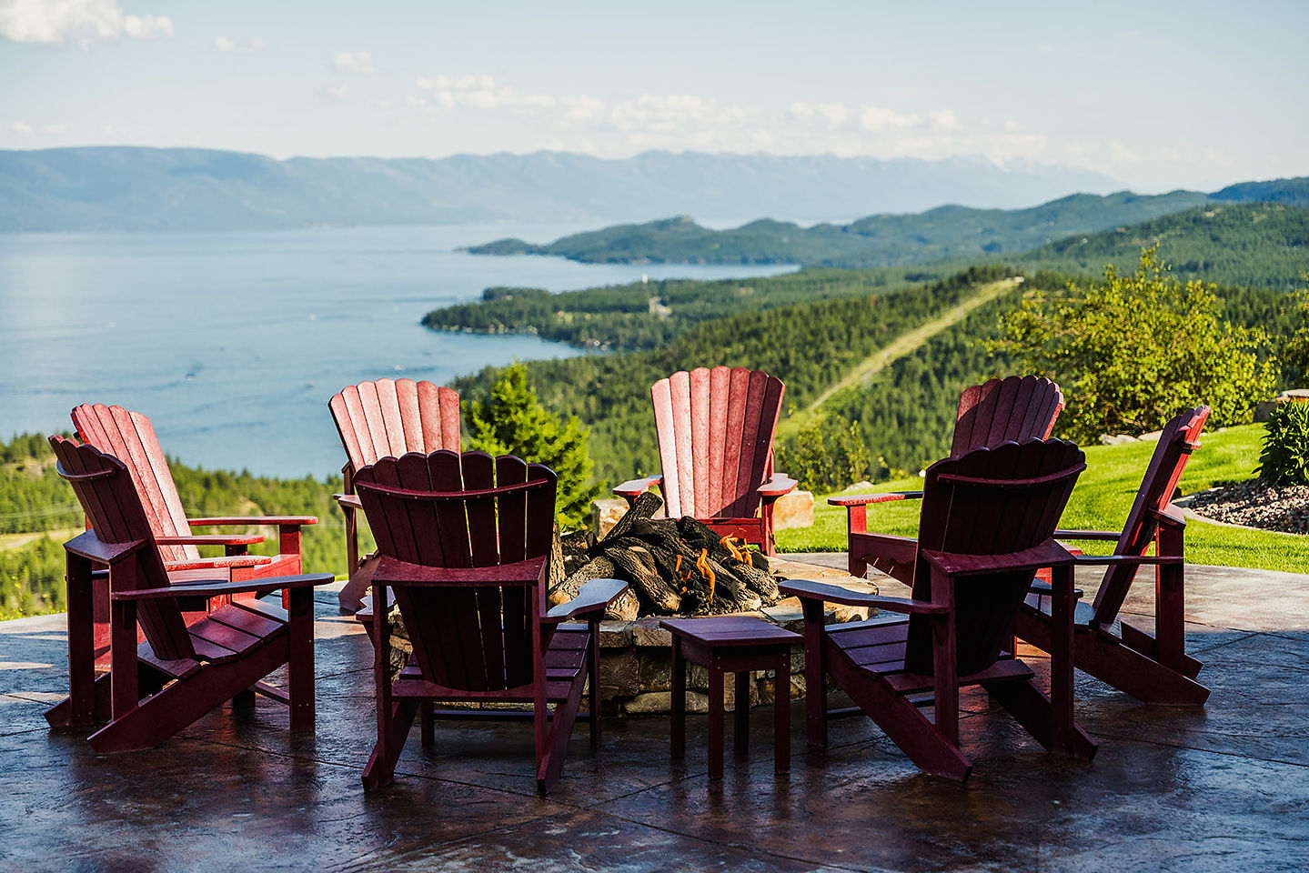 Adirondack chairs on the terrace above Flathead Lake