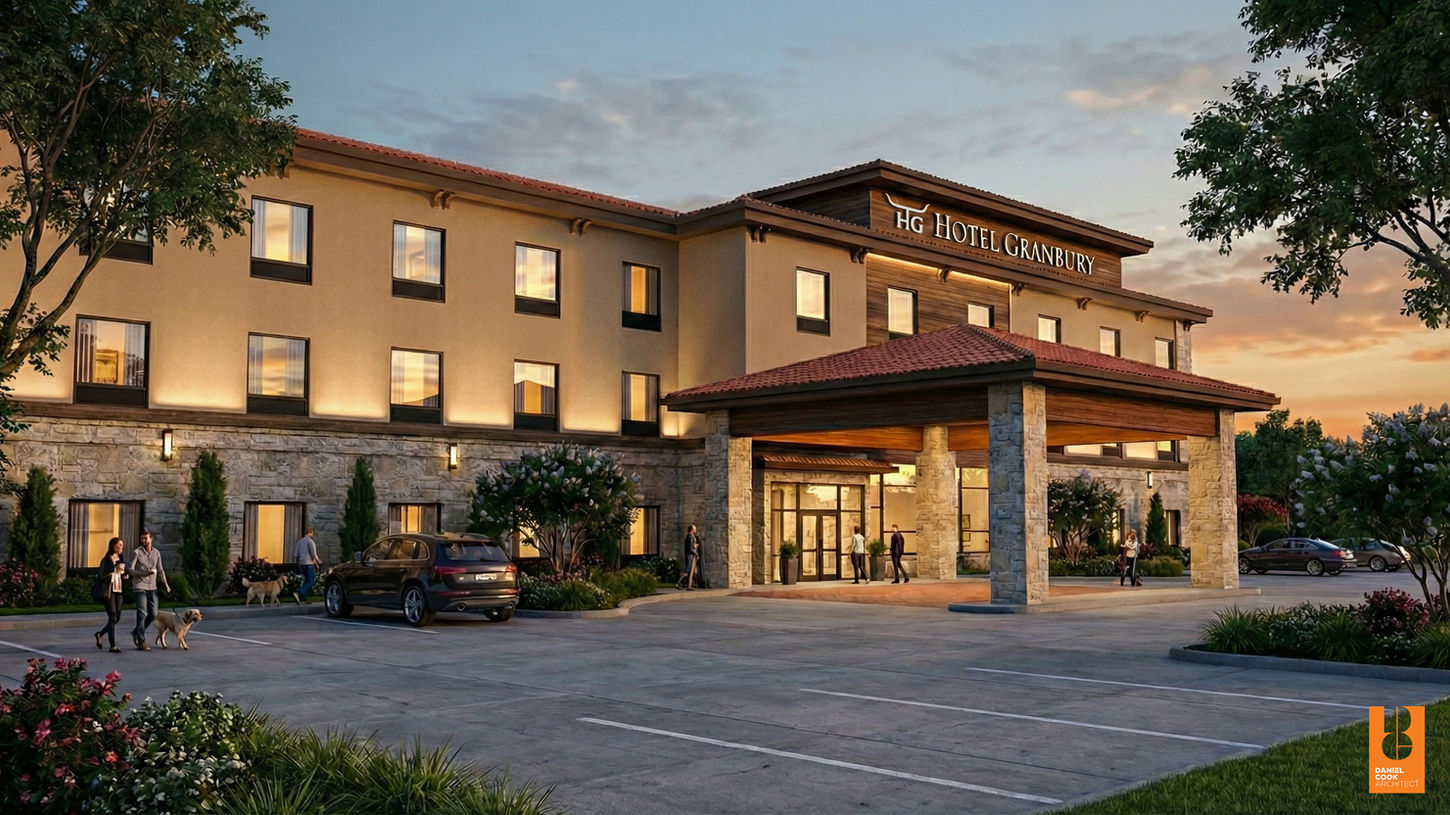 Projected exterior design of Hotel Granbury after renovations