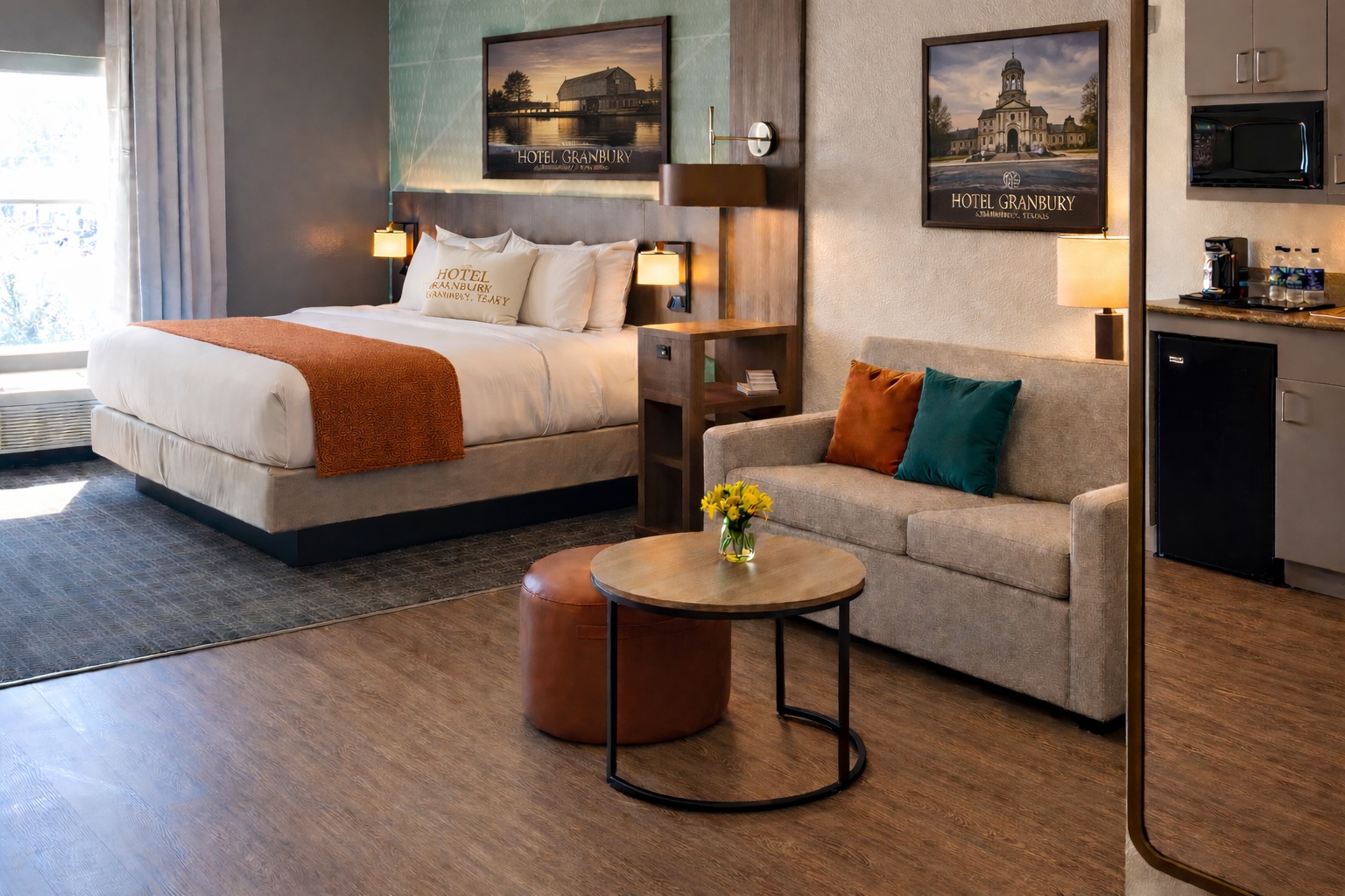 Renovation rendering of an Executive King Suite at Hotel Granbury