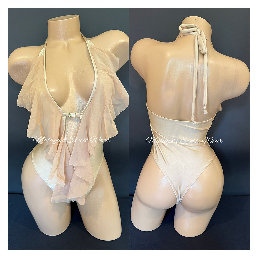 Sexy Bodysuit - Ruffle Rhinestone Bodysuit - Nude