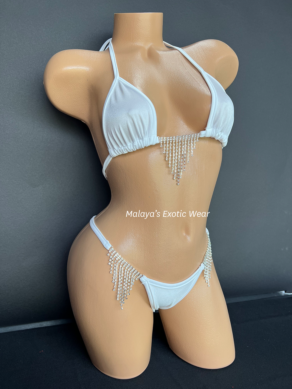 Thumbnail: Sexy Bikini - Showgirl Rhinestone Thong Bikini - White