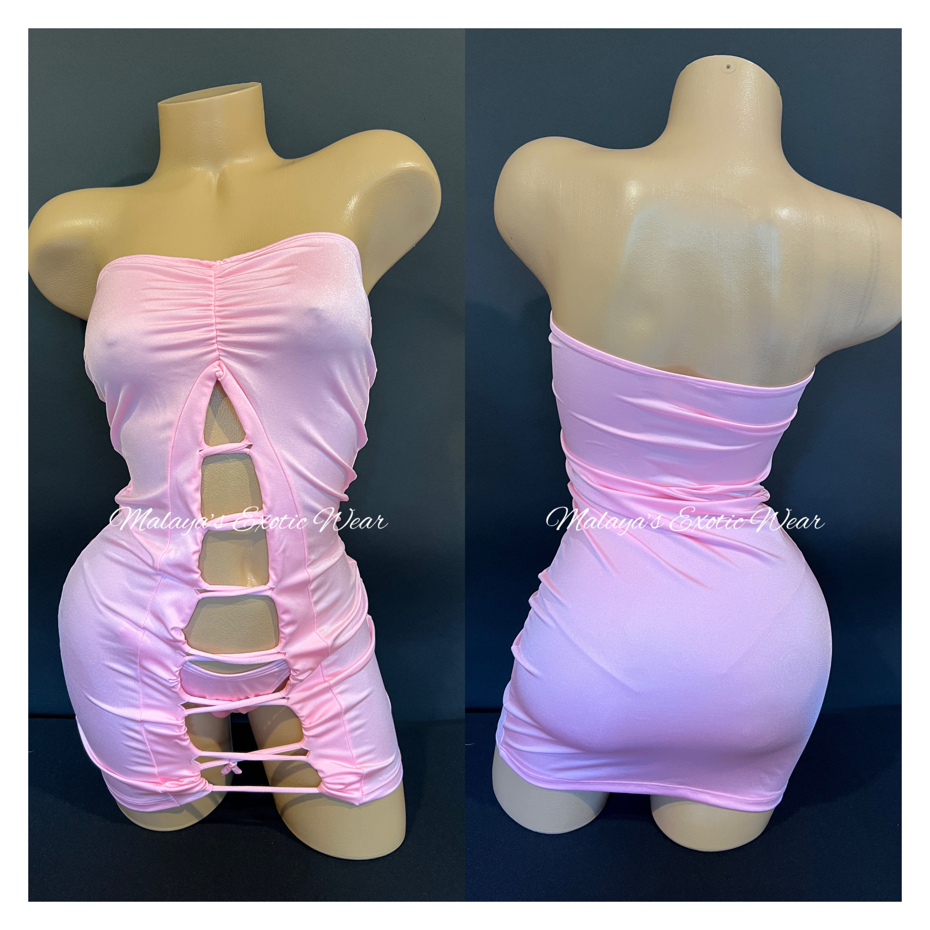 Sexy Mini Dress - Lace Up Mini Dress Set - Pink