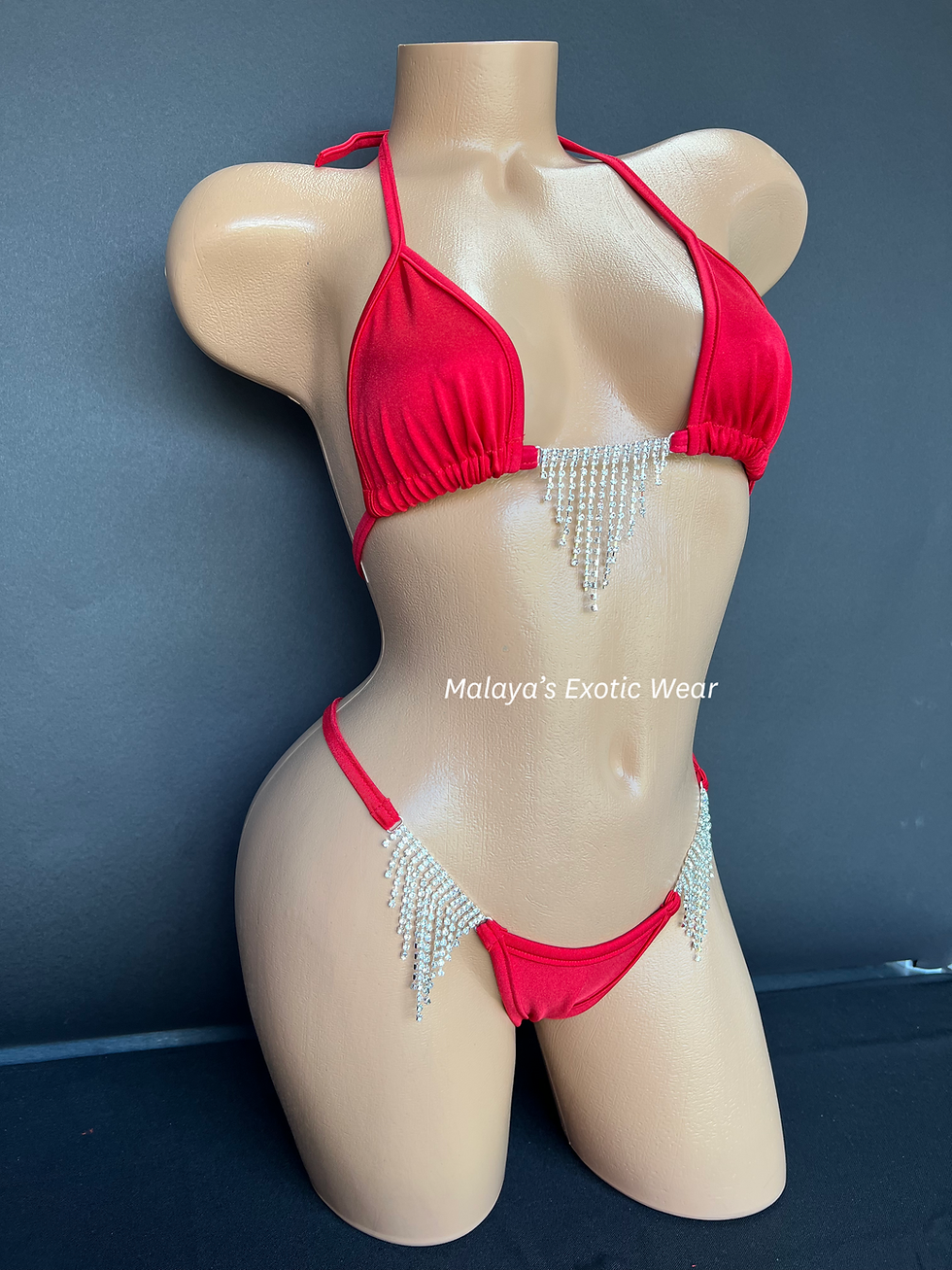 Thumbnail: Sexy Bikini - Showgirl Rhinestone Thong Bikini - Red
