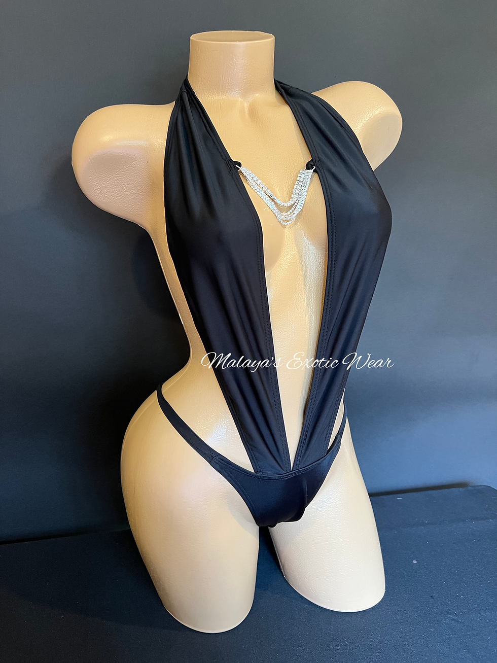 Thumbnail: Sexy Bodysuit - Rhinestone Thong Bodysuit - Black