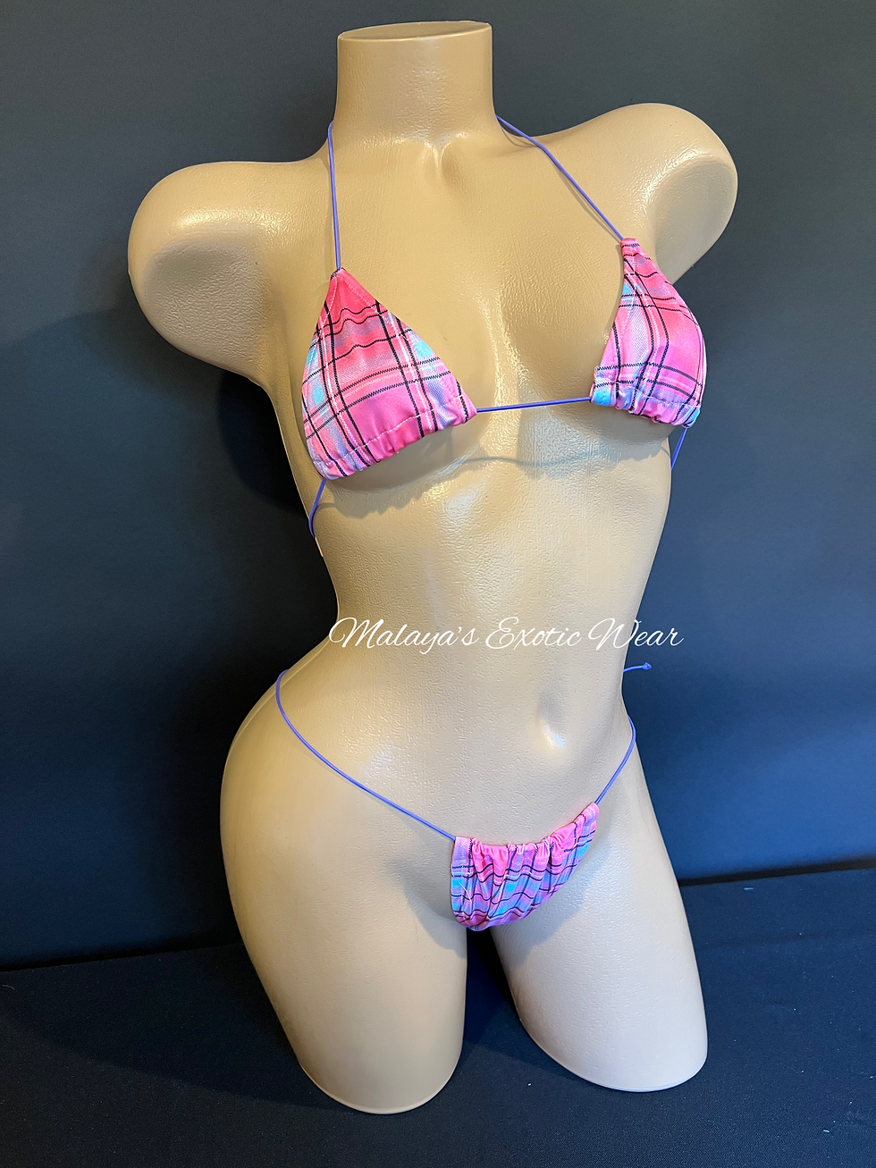 Thumbnail: Sexy Thong Bikini - Slider Tie Bikini - Pink Plaid