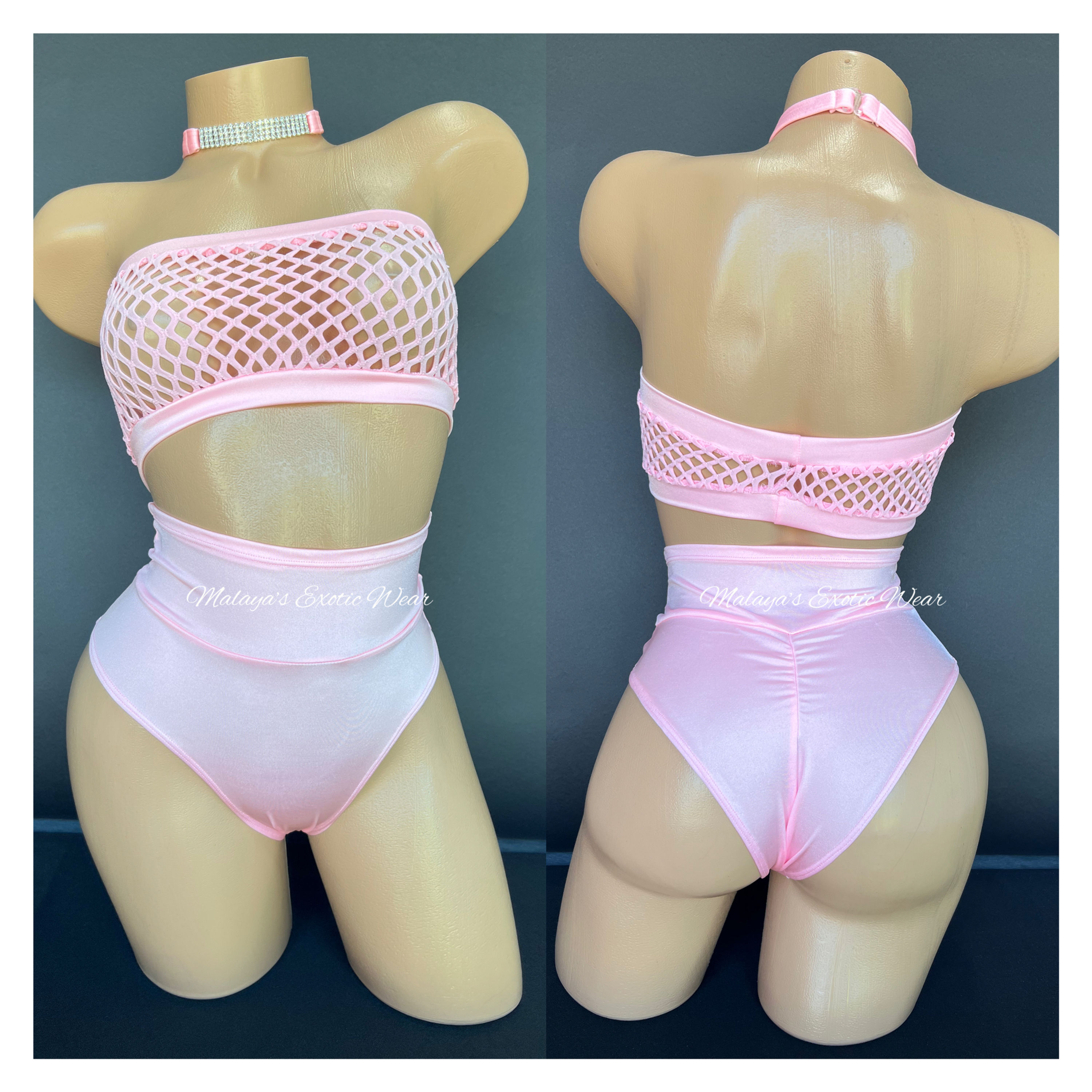 Sexy Shorts Set - High Waisted Shorts & Choker Set - Pink