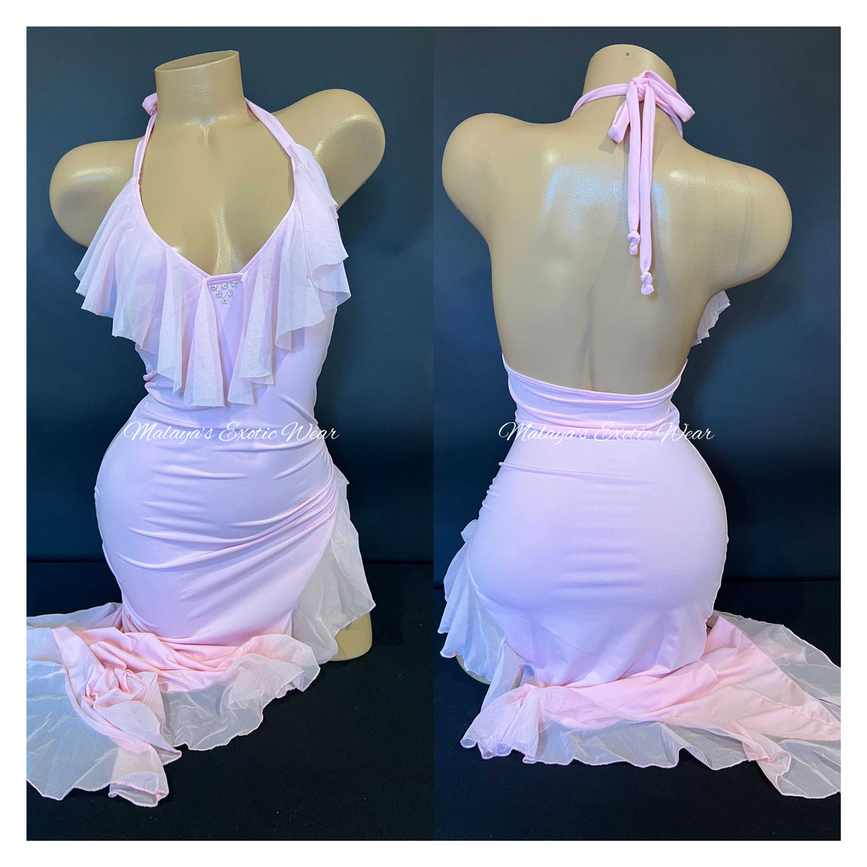 Baby Pink Ruffle Sexy Salsa Gown