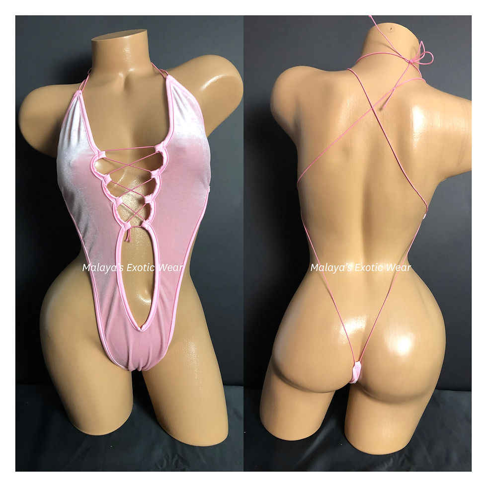 Sexy Bodysuit - Jenna Velvet Lace Up Thong Bodysuit - Baby Pink