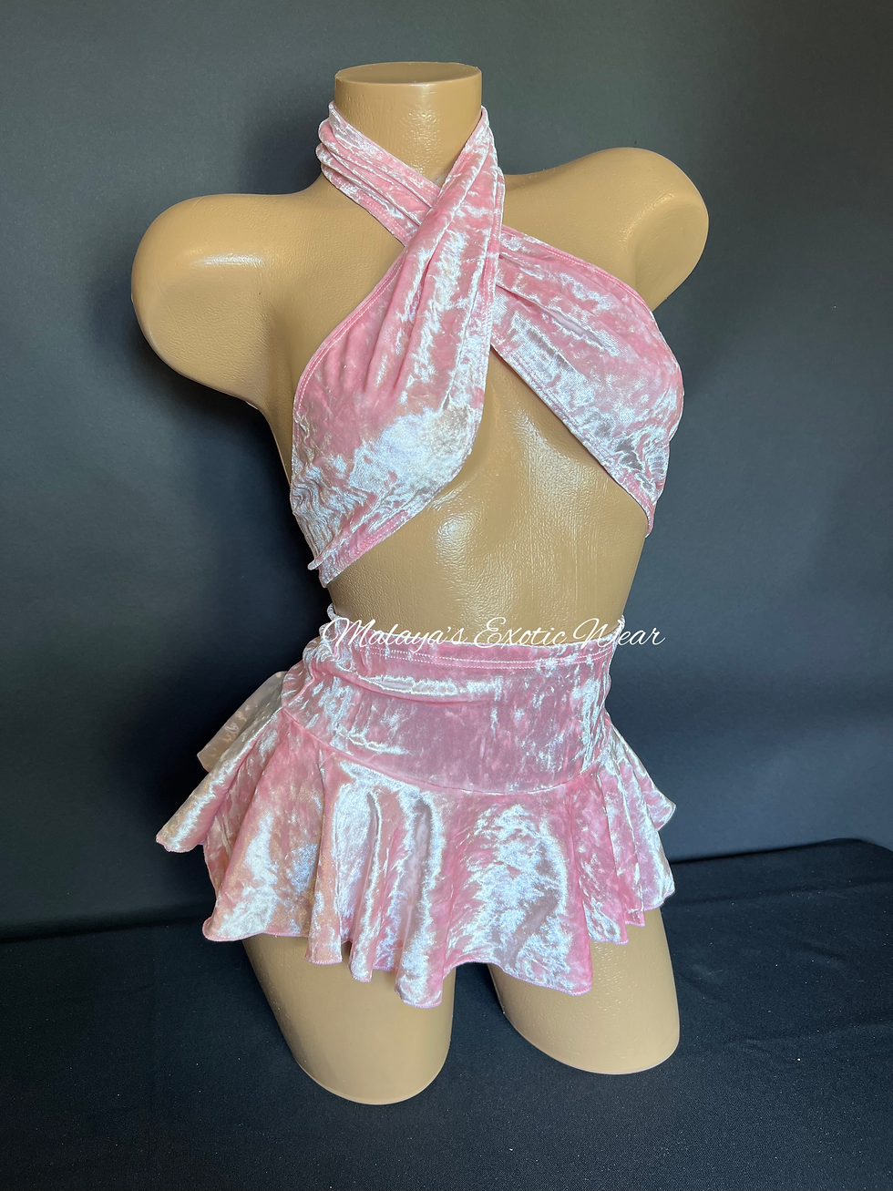 Thumbnail: Pink Velvet Scarf Sexy Skirt Set