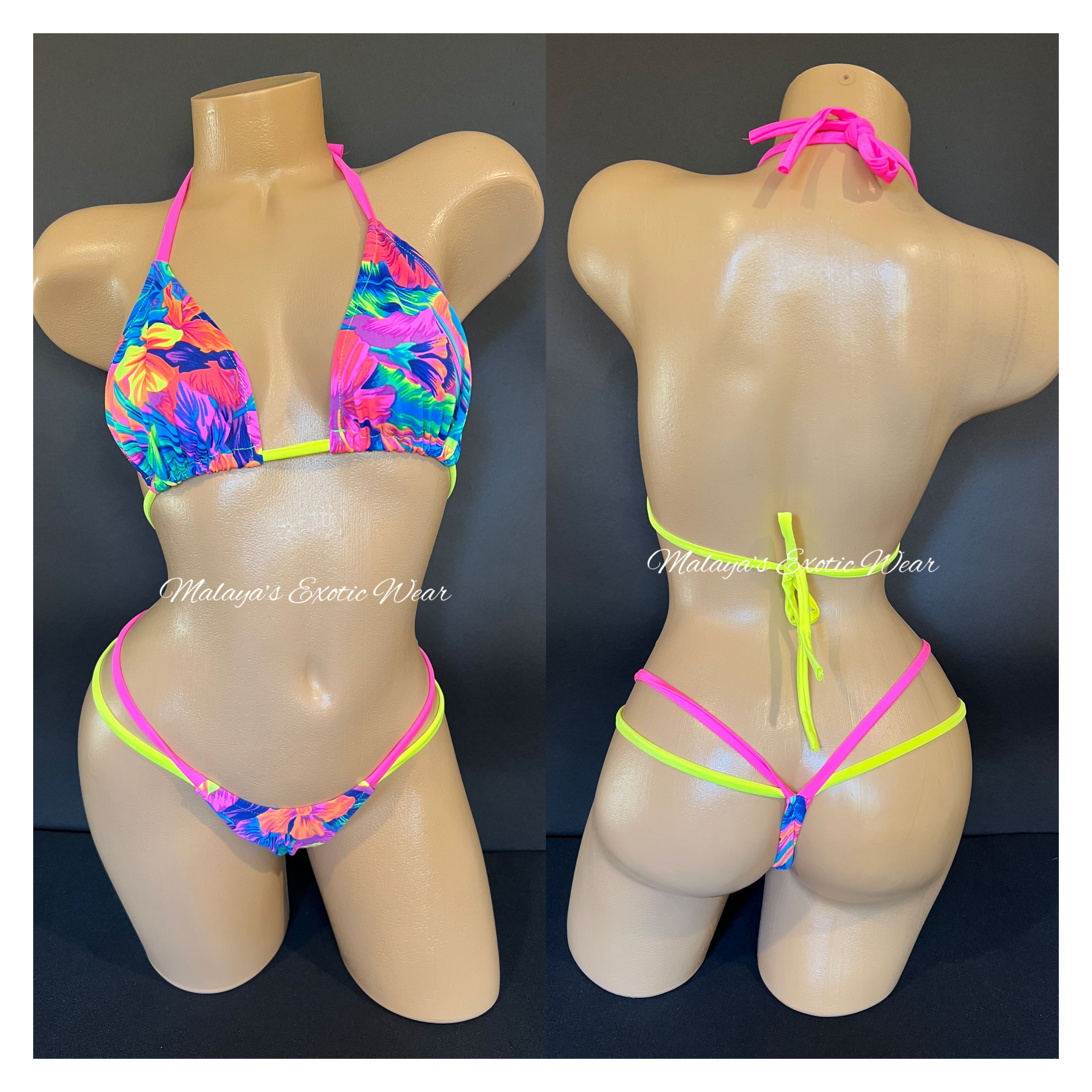 Hot Pink Tropics Double String Sexy Thong Bikini