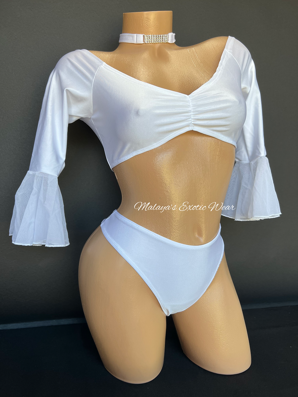 Thumbnail: Sexy Bikini - Ruffle Thong Bikini & Choker Set - White