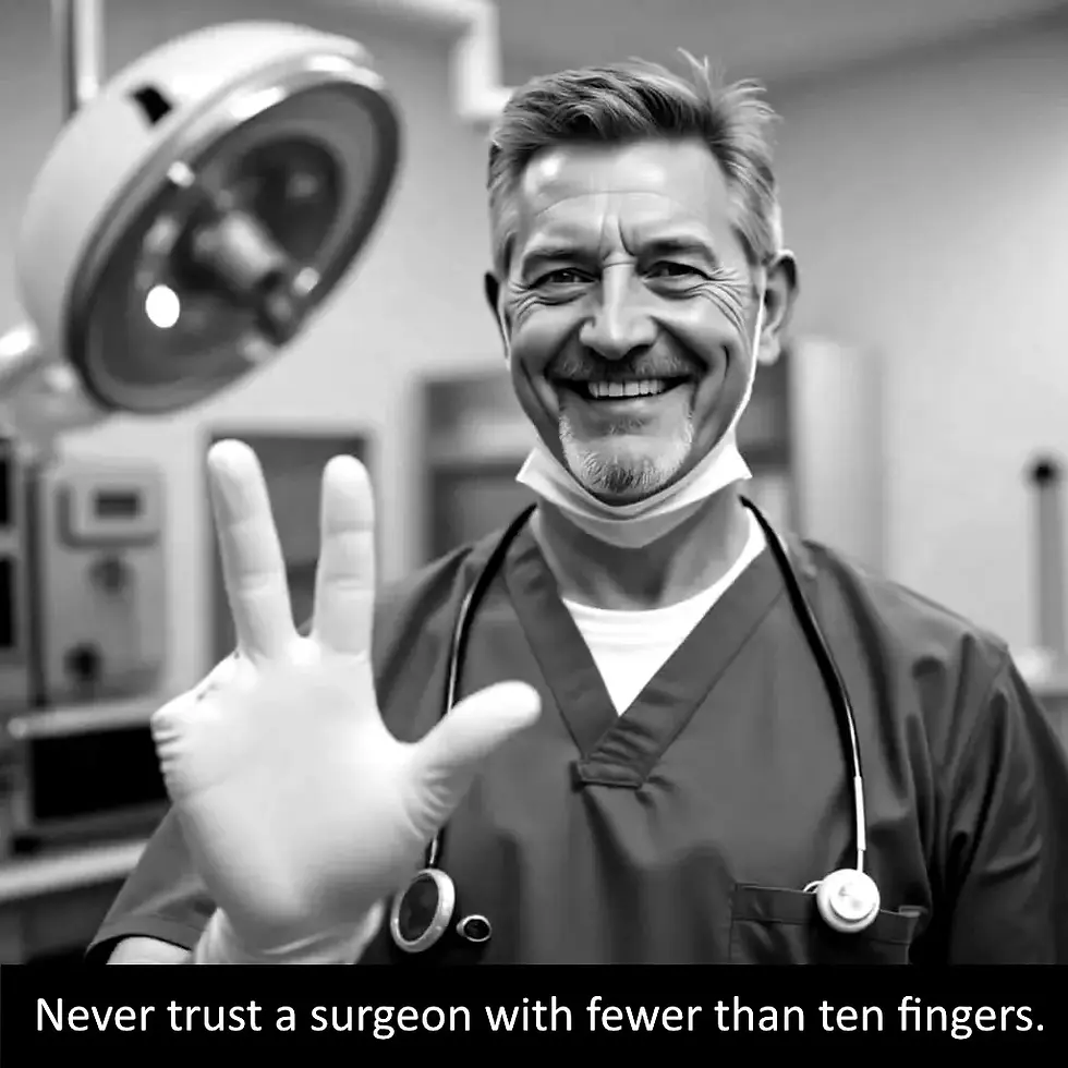 Never Trust A Surgeon With Fewer Than Ten Fingers.