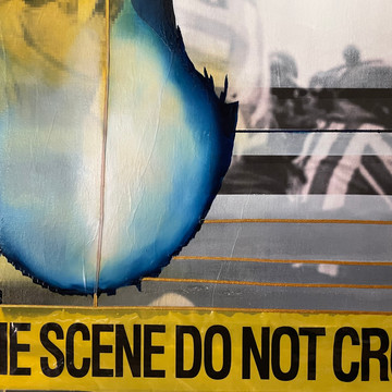 Detail 9: Due to police brutality, systemic racism, and the death of Mr. Floyd, among too many others. I saw the crime scene do not cross tape hundreds of times by the end of 2020. Crime scene tape began to be used in the 1960s.
Yellow tape is the boundary between one world and another. Law and crime. Public and private. Allowed and not allowed. Even, to some extent, the past and the present. Crime scenes are sealed off by yellow tape to preserve them. This gives us the sense that something that happened in the past can be forcibly held there. Police tape is a means of keeping people safe from undefined harm and protecting evidence. It is an assertion of power by the state. It is flimsy. It is absolute.