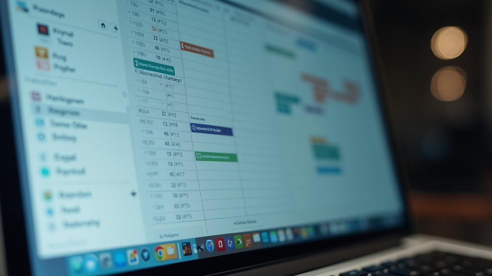 Close-up view of a computer screen displaying scheduling software with calendar and tasks
