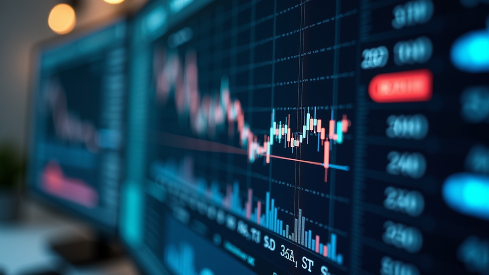 Close-up view of a computer screen displaying financial reports and charts