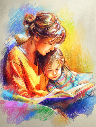 Mother reading a bedtime story to a child
