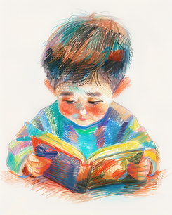 Child focused on a colorful storybook