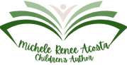 Michele Renee Acosta, Children's Author logo with a green stylized open book above the name