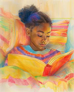 Young girl sitting quietly and reading a book