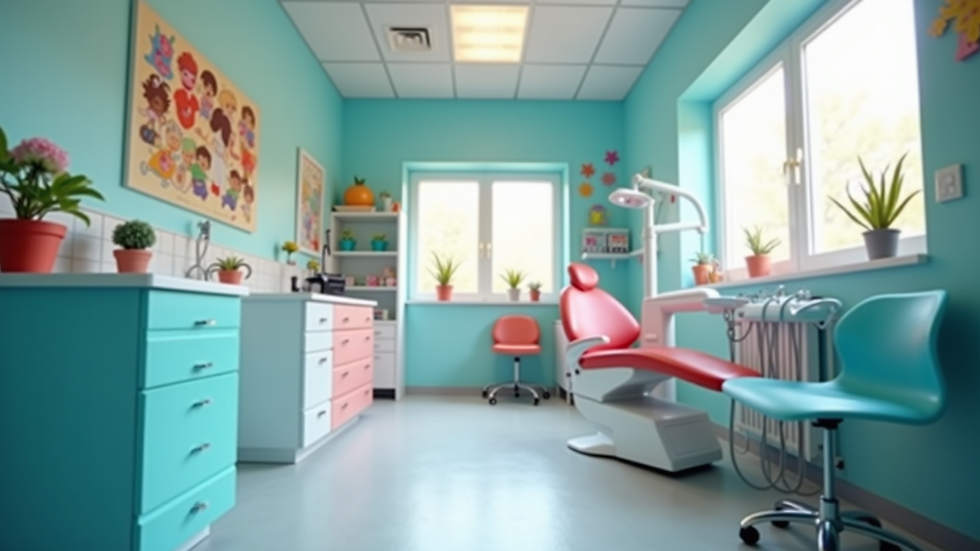 Eye-level view of a pediatric dental clinic with colorful decorations