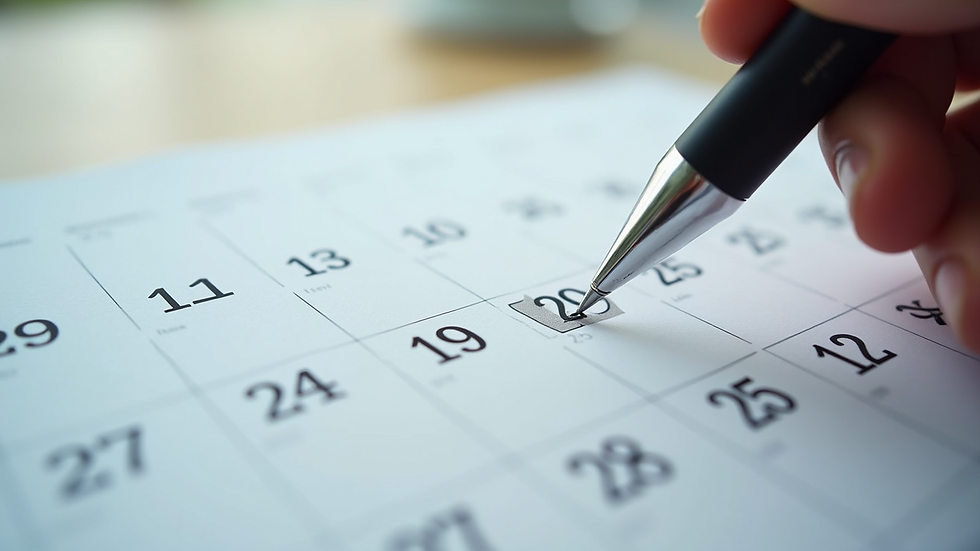 High angle view of a calendar with marked dates for trademark registration timeline