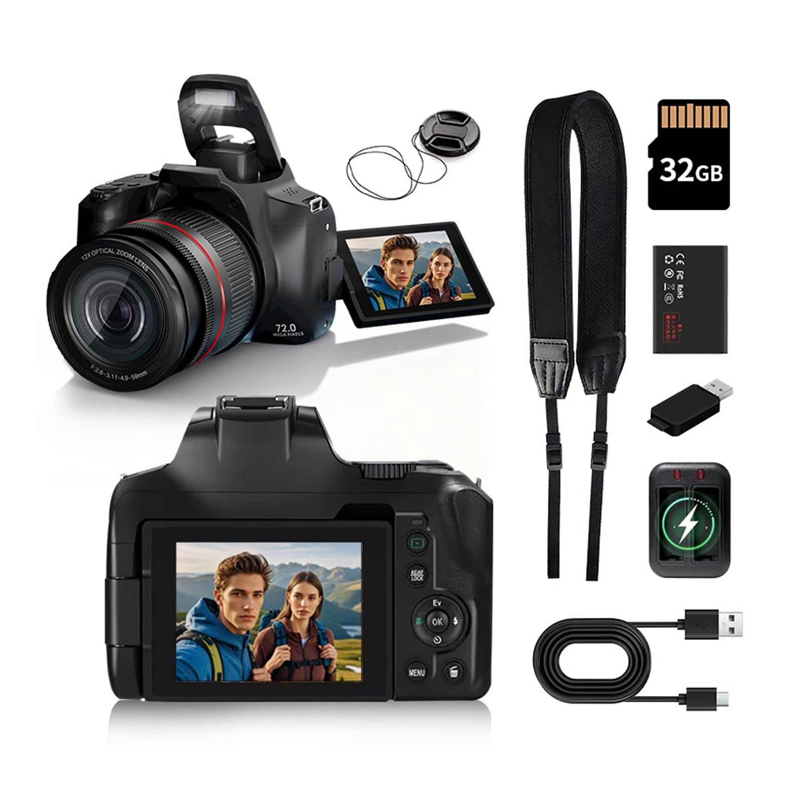 4K Digital Cameras for Photography & Vlogging,72MP WiFi Touch Screen Vlogging Ca