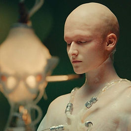 An image of a cyborg contemplating it's existance
