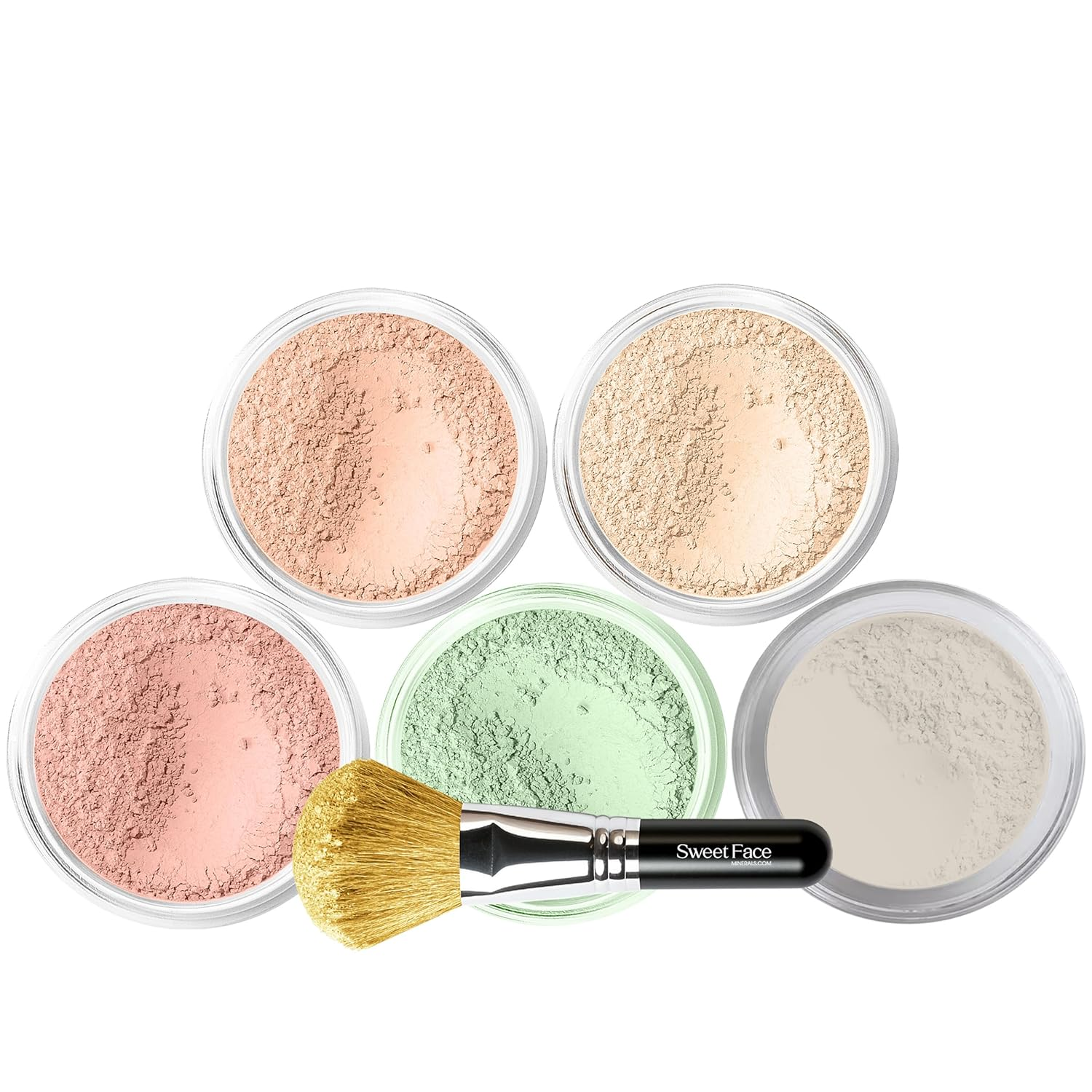 5Pc KIT W/Face BRUSH (PINK BISQUE) Mineral Makeup Set Full Size Powder Bare Skin