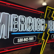 12 foot neon sign for Mercier Electric in Yreka Ca. Created new by Fire Creek 2023