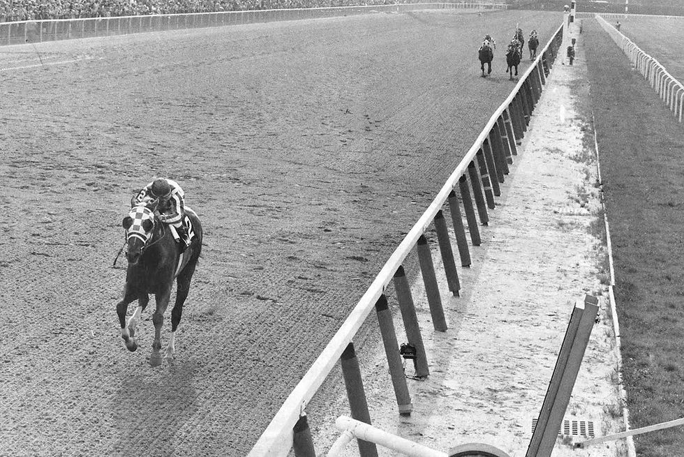 The jockey Ron Turcotte and Secretariat win the Belmont Stakes by 31 lengths in Elmont, N.Y., June 9, 1973. Turcotte, a champion jockey who made racing history when he piloted the great Secretariat to resounding victories in all three Triple Crown races in 1973, died on Friday, Aug. 22, 2025, at his home in Drummond, New Brunswick. He was 84. (Meyer Liebowitz/The New York Times)