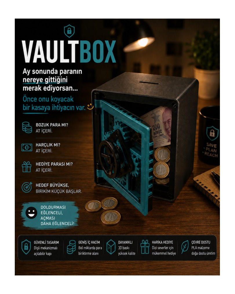 Küçük resim: VaultBox Kasa Kumbara ve Tip Box Dekoratif Para Biriktirme Kasa