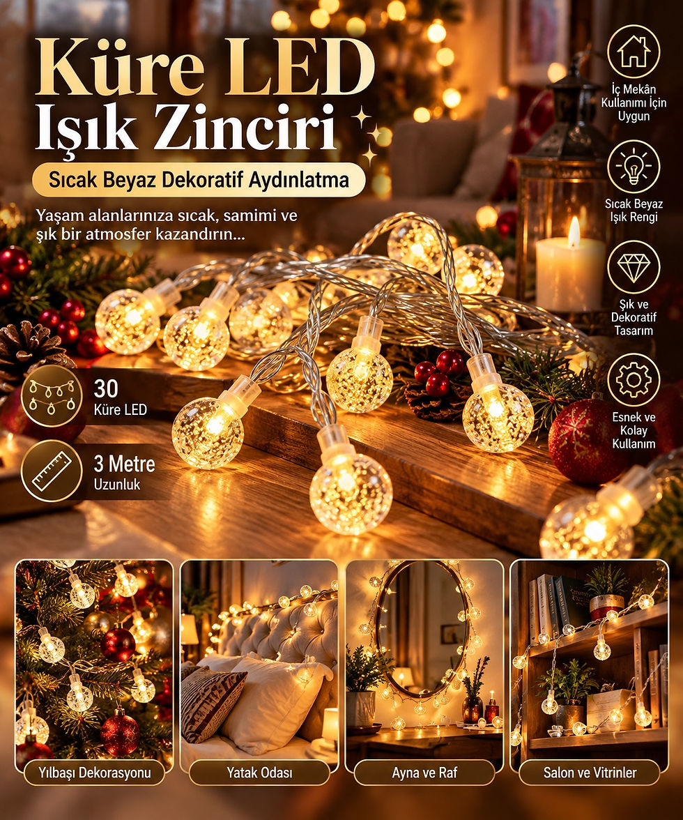 Küre LED Işık Zinciri Sıcak Beyaz Dekoratif İç Mekân Aydınlatma