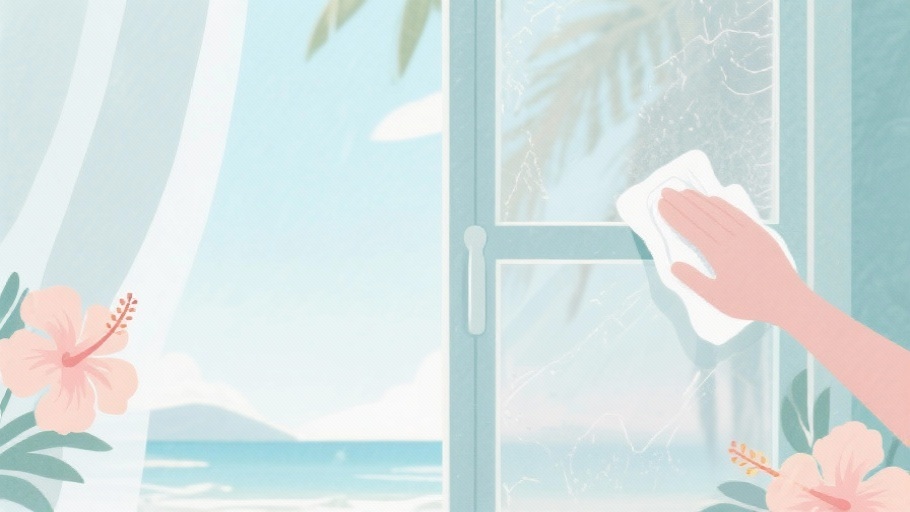 Ilustración de ventana limpiándose, simbolizando la sanación de memorias con Hoʻoponopono online.