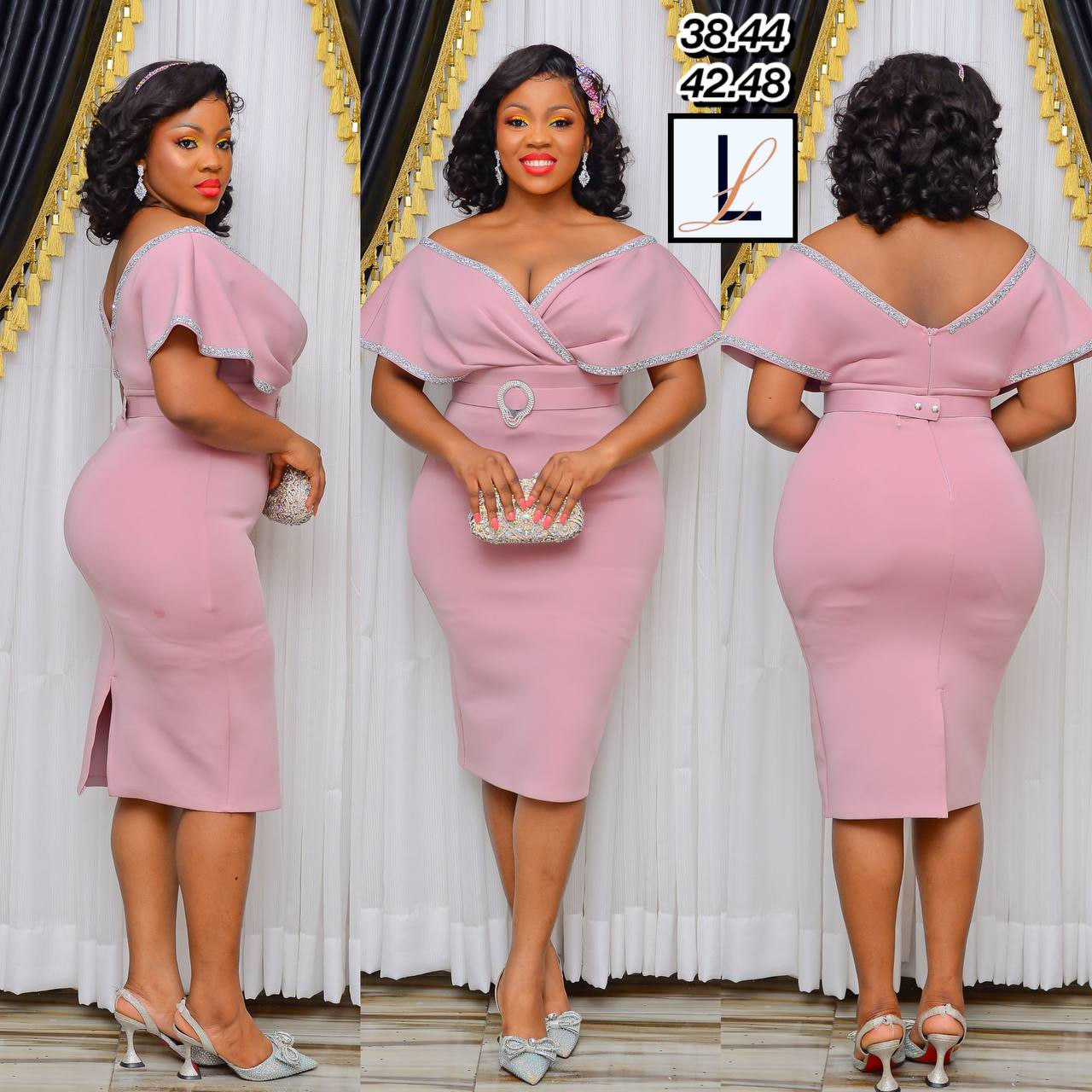 Robe épaule tombante - rose