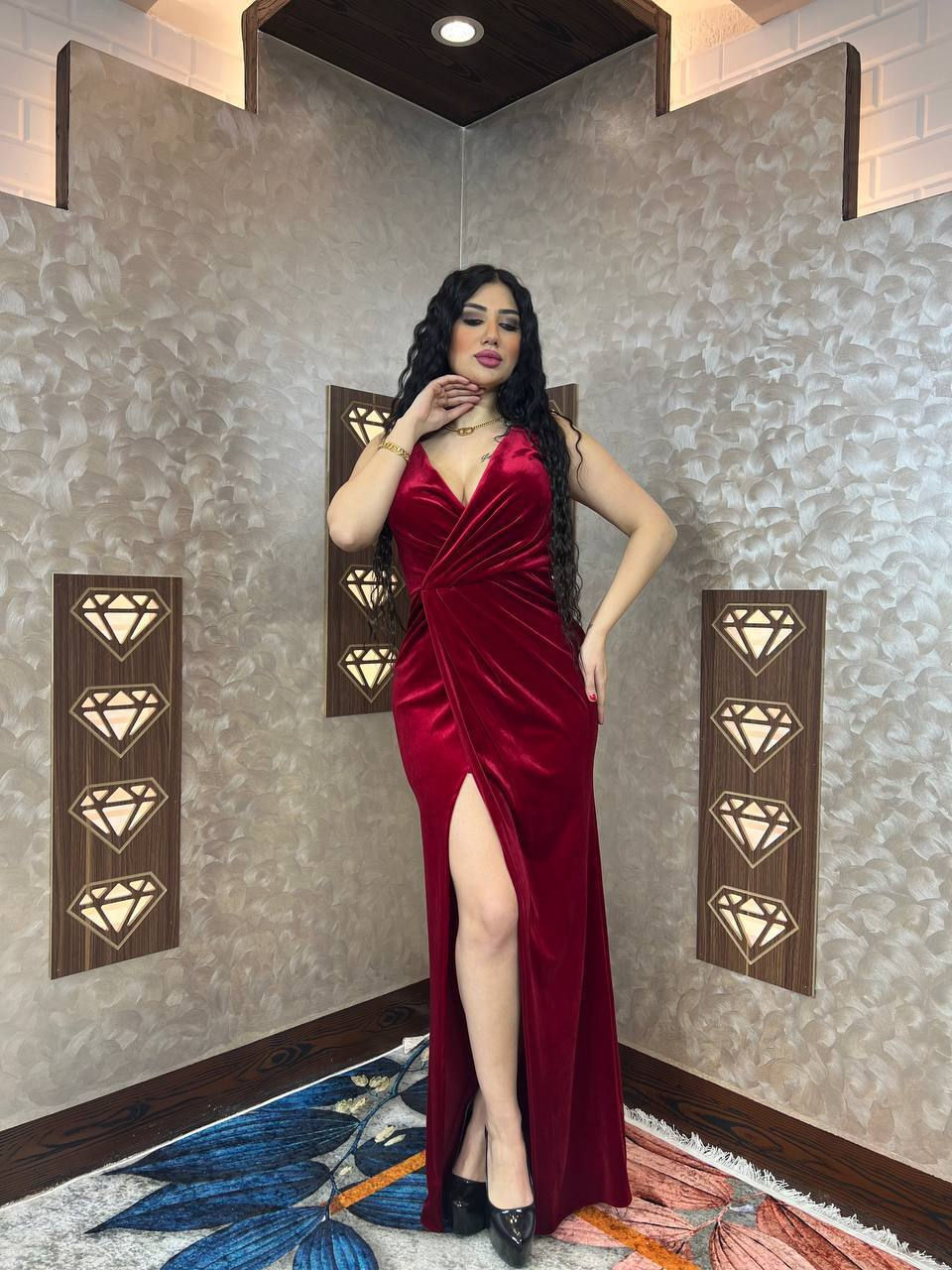 Robe en velour- rouge