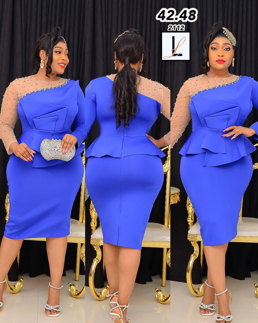 Robe de soirée avec manches -bleue