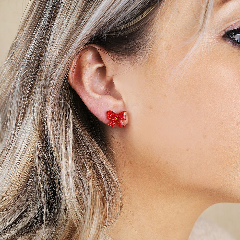 Amber & Orange Red Bow Stud Earrings