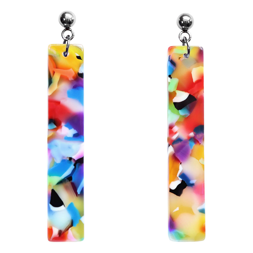 Amber & Orange Rainbow Tortoise Shell Small Strip Dangle Earrings