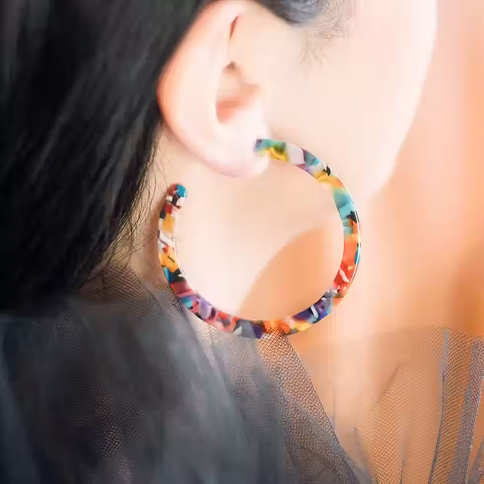 Thumbnail: Amber & Orange Rainbow Tortoiseshell Large Hoop Earrings