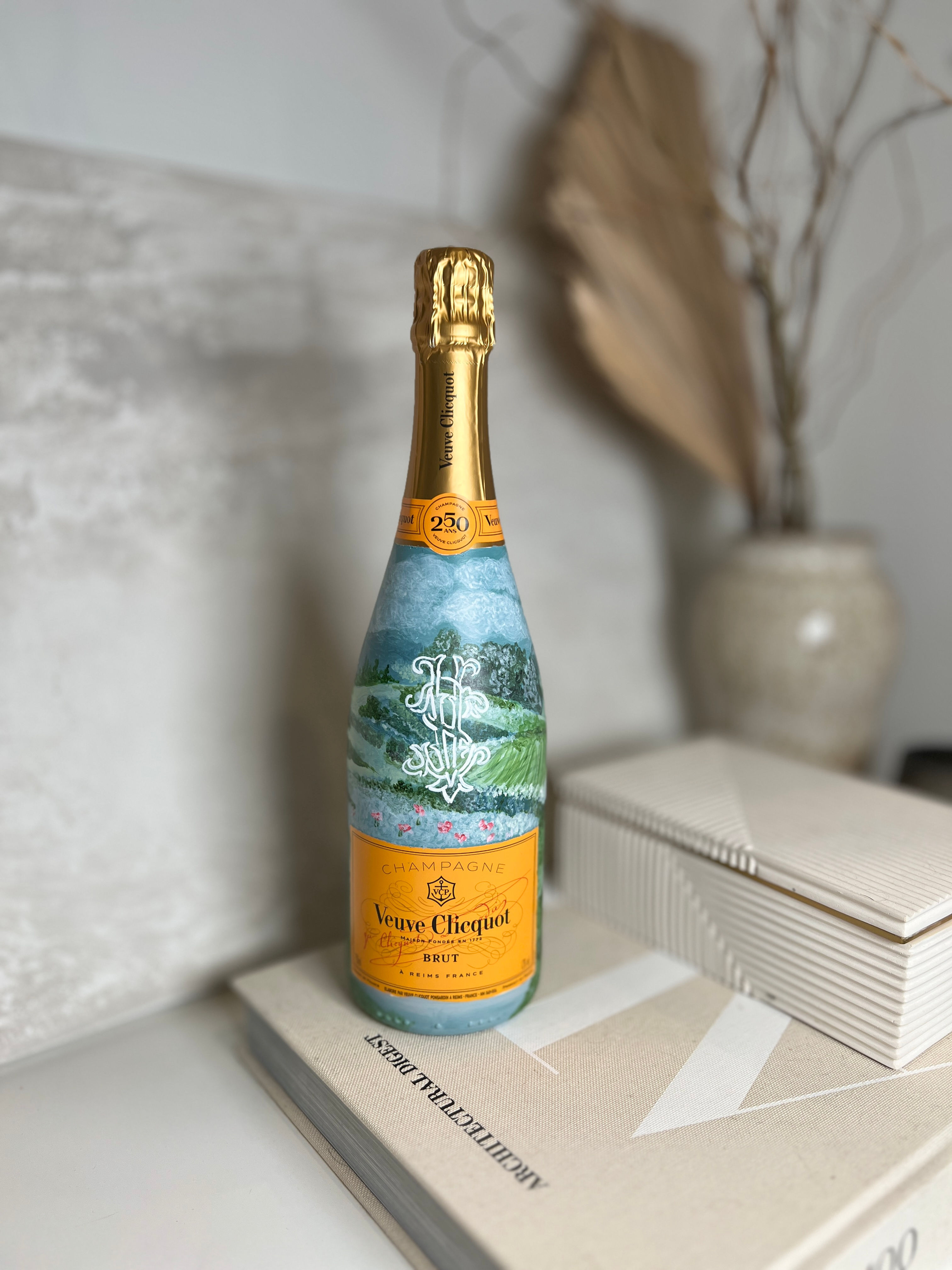 Hand Painted Veuve Clicquot, Champagne Art, Painted Champagne Bottle