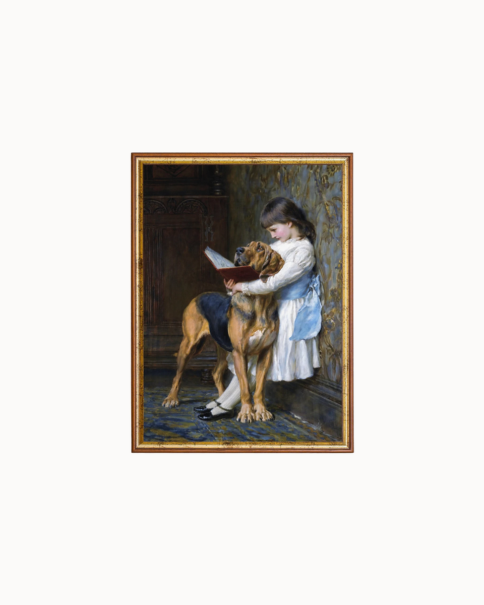 Etsy - Vintage Portrait Paining of little girl and German Shepherd