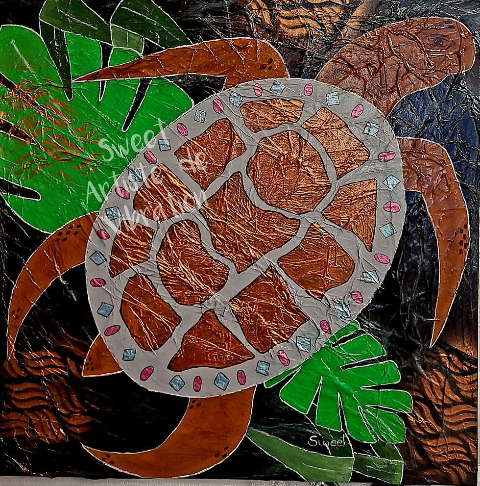 une tortue avec des feuilles symboles astrologique tibétain