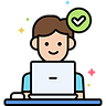 Happy person working on a laptop icon representing Winpact's Scoreboard accountability software's ability to help founders get more done with less