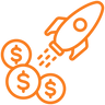 Rocket icon firing out money representing the Winpact benefit of multiplying your revenue with expert guidance