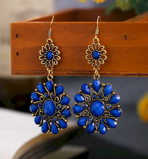 Blue Sunflower Earrings Dangle