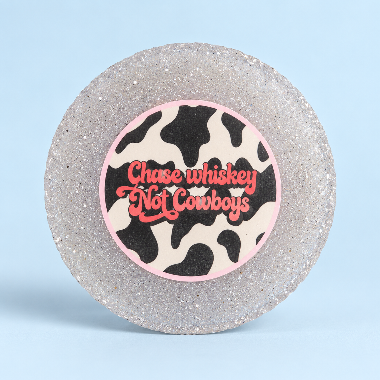 Silver-gray Chase Whiskey Not Cowboys car freshie in Whipped Honey and Vanilla scent