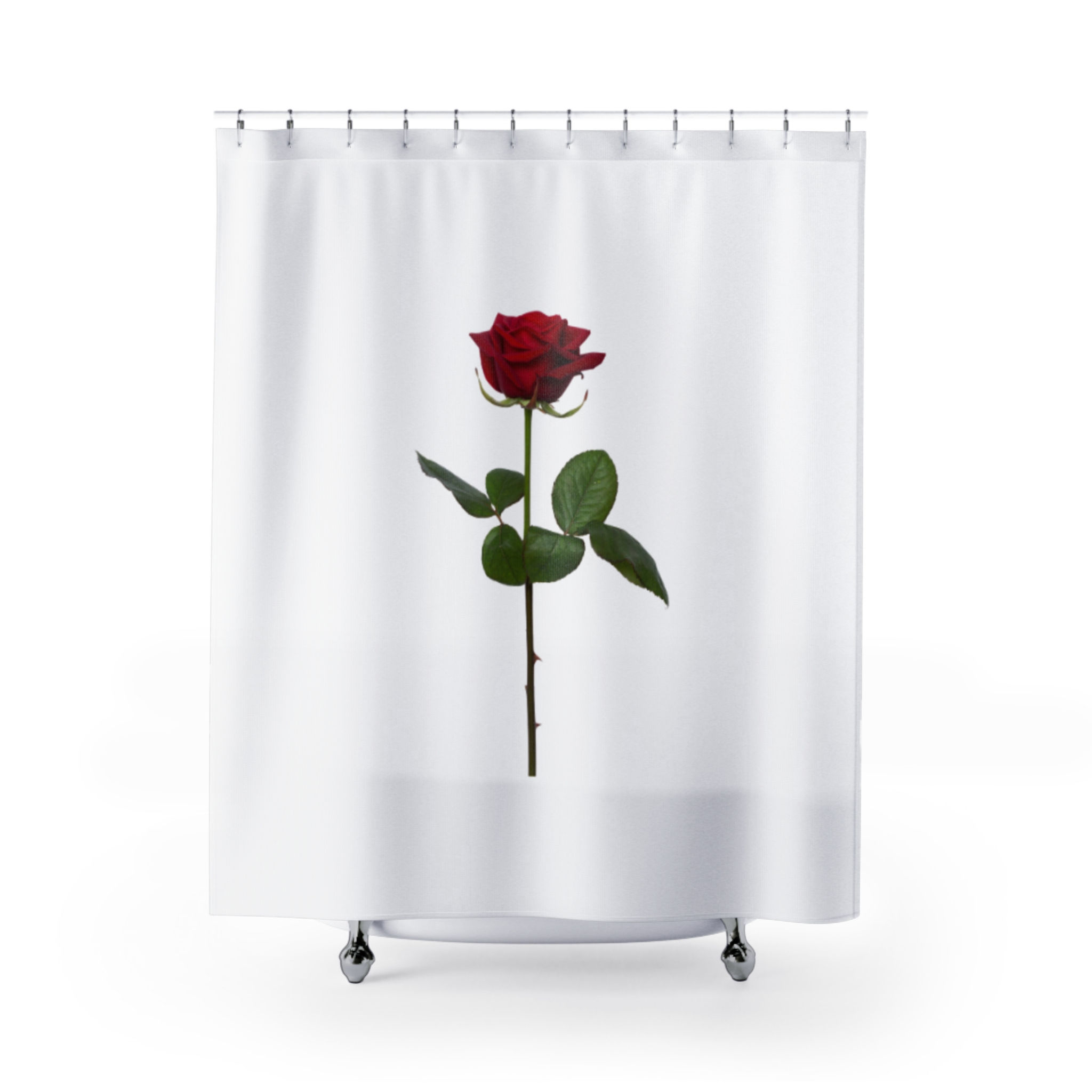 Red Rose Shower Curtain – Minimal Botanical Bathroom Decor