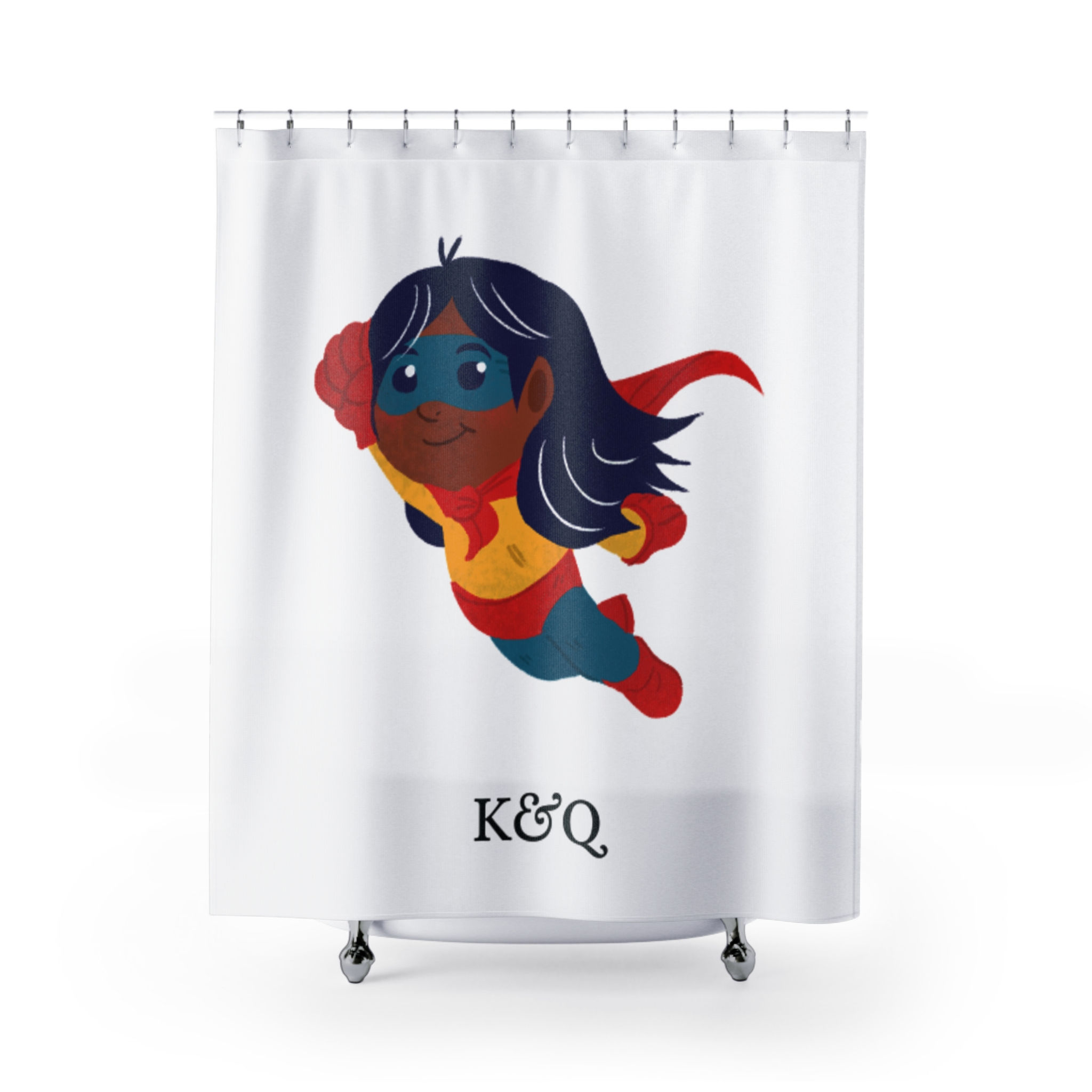 Superhero Kids Shower Curtain — Customizable K&Q Monogram