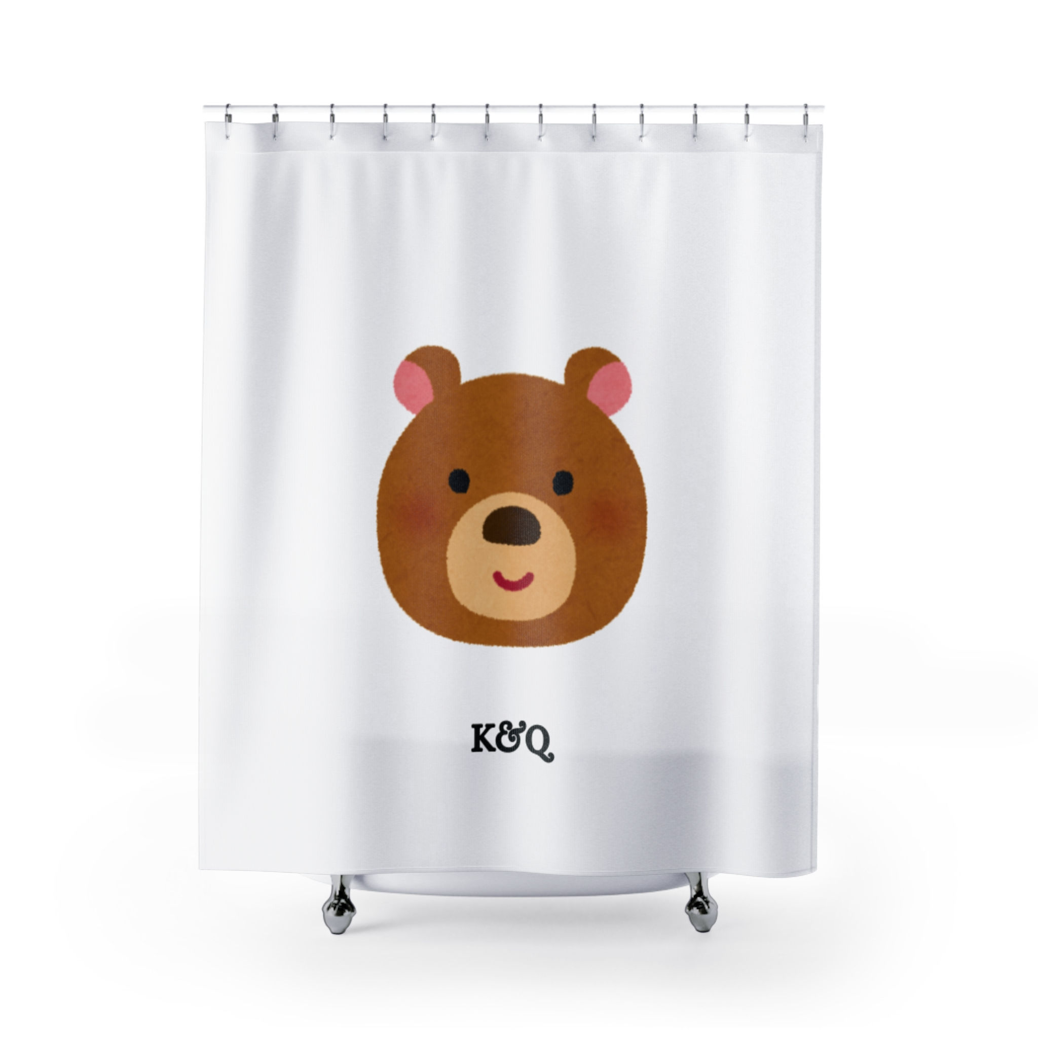Bear Face Shower Curtain — Cute Kids Bathroom Decor, Minimal Animal Print